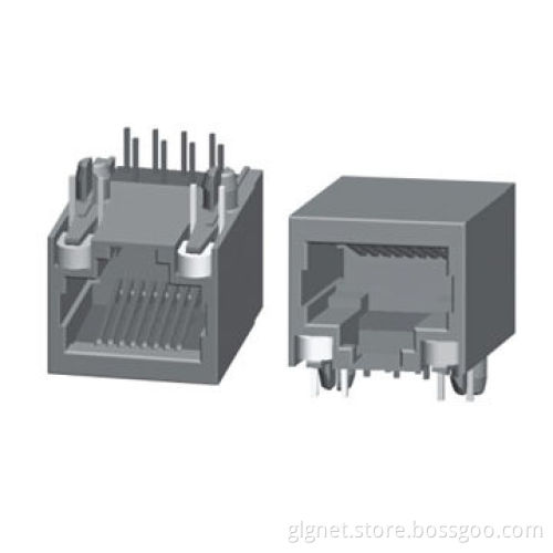 One port RJ45 socket, tab down, R/A type with LED, flat pin